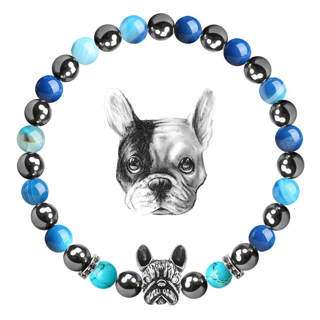 Olivenorma French Bulldog​​ Memorial Gemstone Bracelet - Hematite + Blue Agate + Turquoise - image 5