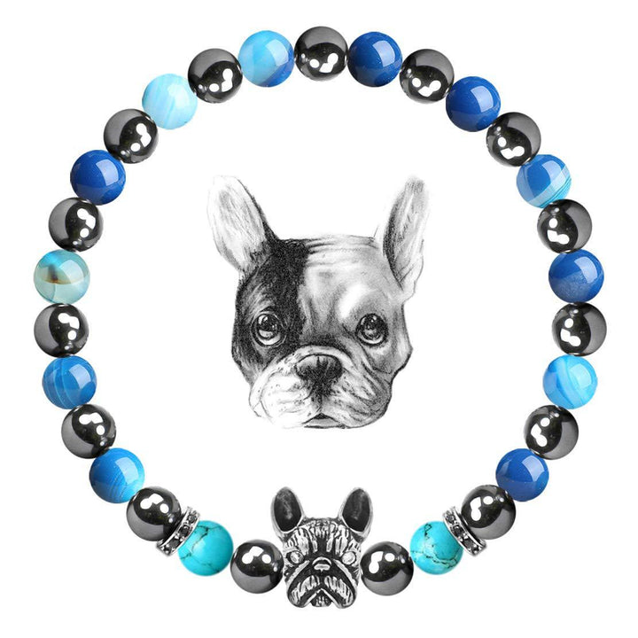 Olivenorma French Bulldog​​ Memorial Gemstone Bracelet - Hematite + Blue Agate + Turquoise - image 5