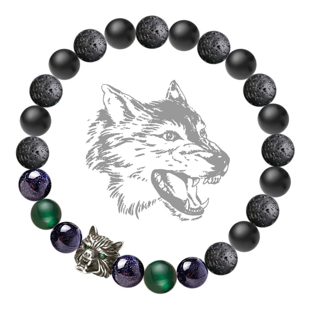Olivenorma Fenrir Wolf Head Inner-Strength Protection Gemstone Bracelet - Black&Green - image 6