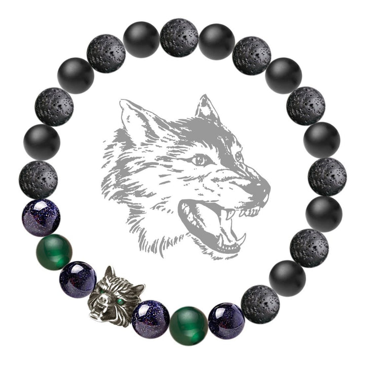 Olivenorma Fenrir Wolf Head Inner-Strength Protection Gemstone Bracelet - Black&Green - image 6