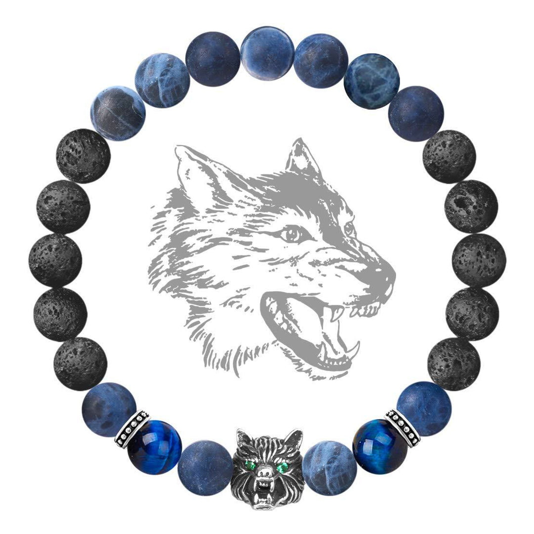 Olivenorma Fenrir Wolf Head Inner-Strength Protection Gemstone Bracelet - Black&Blue - image 0