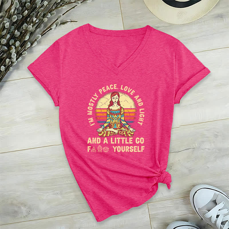 Olivenorma "I'm Mostly Peace, Love and Light" Yoga T-Shirt - Rose Red - 2XL - image 27
