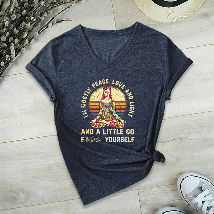 Olivenorma "I'm Mostly Peace, Love and Light" Yoga T-Shirt - Navy Blue - 2XL - image 6