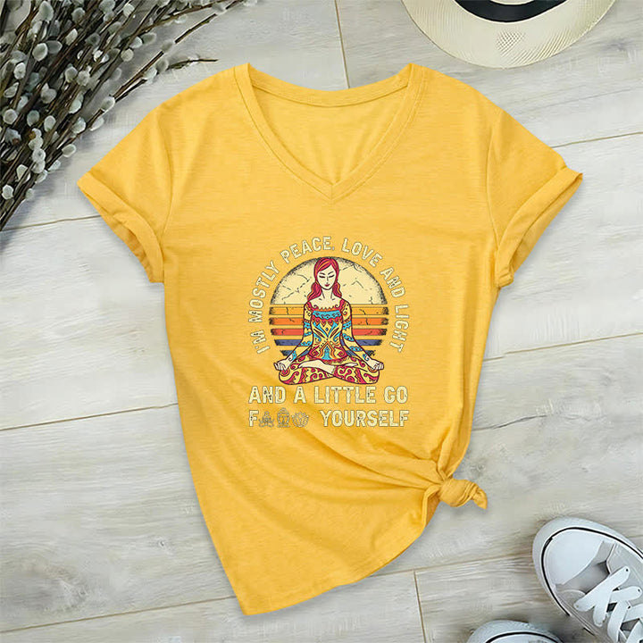 Olivenorma "I'm Mostly Peace, Love and Light" Yoga T-Shirt - Yellow - 2XL - image 21