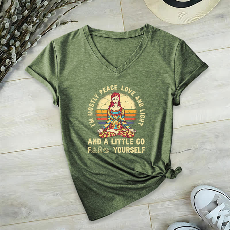 Olivenorma "I'm Mostly Peace, Love and Light" Yoga T-Shirt - Olive Green - 2XL - image 12