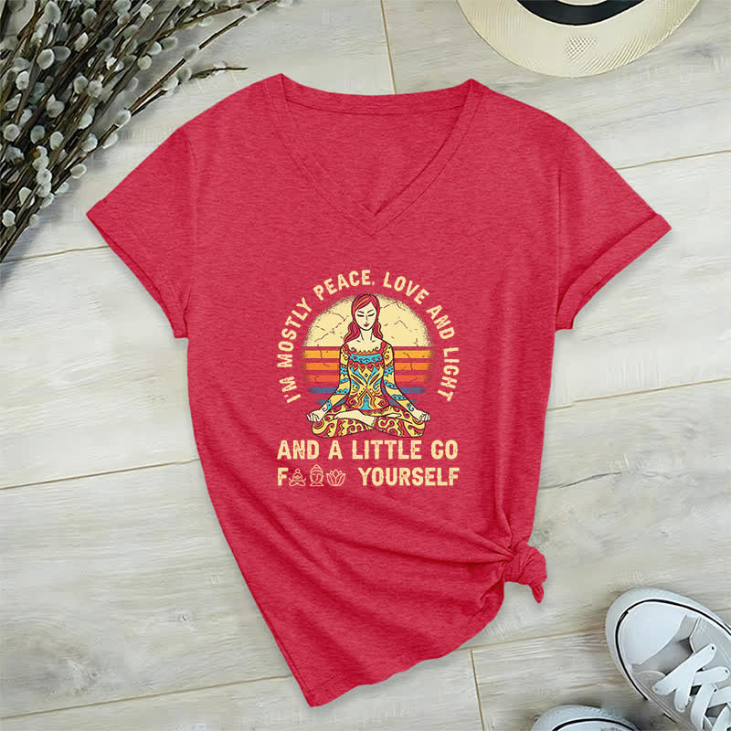 Olivenorma "I'm Mostly Peace, Love and Light" Yoga T-Shirt - Red - 2XL - image 18