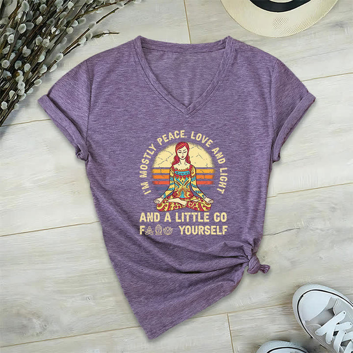 Olivenorma "I'm Mostly Peace, Love and Light" Yoga T-Shirt - Purple - 2XL - image 35