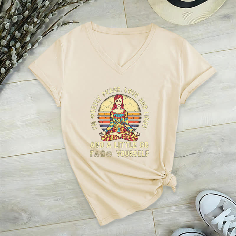 Olivenorma "I'm Mostly Peace, Love and Light" Yoga T-Shirt - Khaki - 2XL - image 30