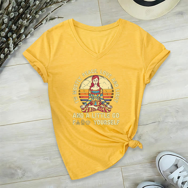 Olivenorma "I'm Mostly Peace, Love and Light" Yoga T-Shirt - Yellow - 2XL - image 21