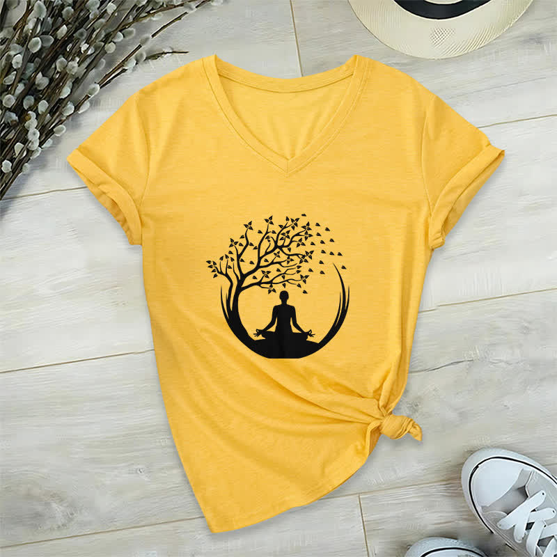 Olivenorma Yoga Meditation Pilates Namaste V-Neck T-Shirt - Yellow - 2XL - image 15