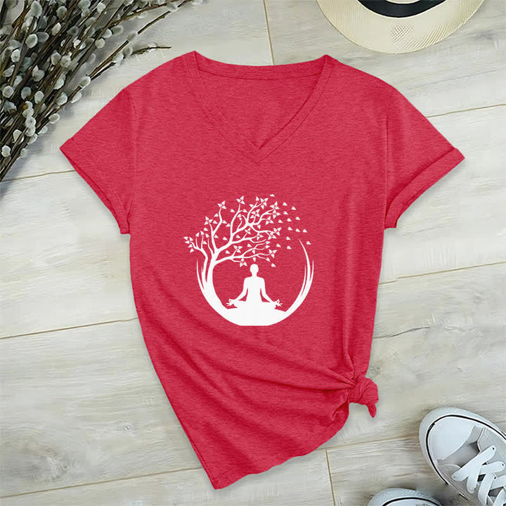 Olivenorma Yoga Meditation Pilates Namaste V-Neck T-Shirt - Red - 2XL - image 13