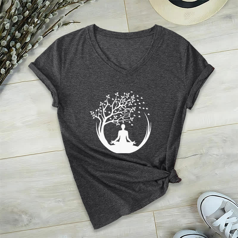 Olivenorma Yoga Meditation Pilates Namaste V-Neck T-Shirt - Gray - 2XL - image 9