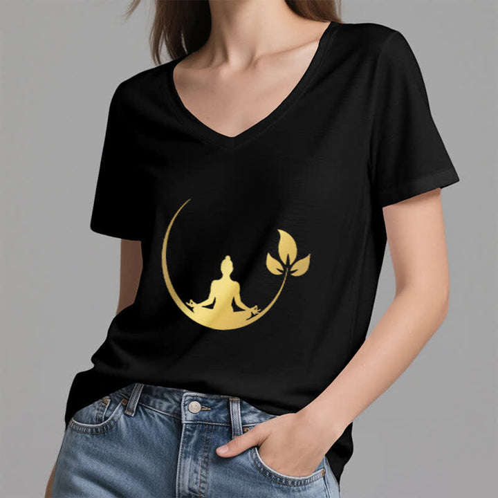 Olivenorma Yoga Lotus Buddha Meditation V-Neck T-Shirt - image 15