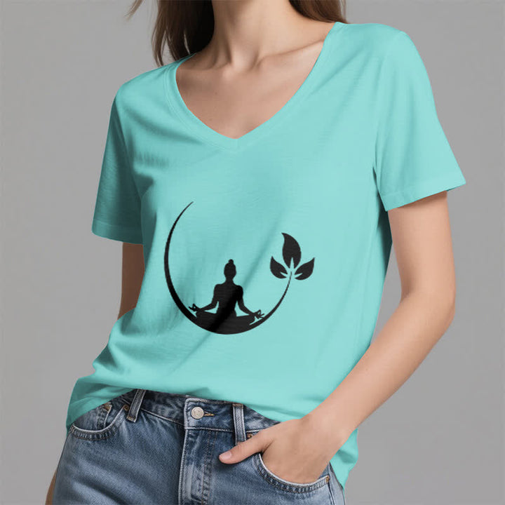 Olivenorma Yoga Lotus Buddha Meditation V-Neck T-Shirt - image 25