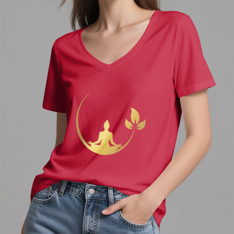 Olivenorma Yoga Lotus Buddha Meditation V-Neck T-Shirt - image 17