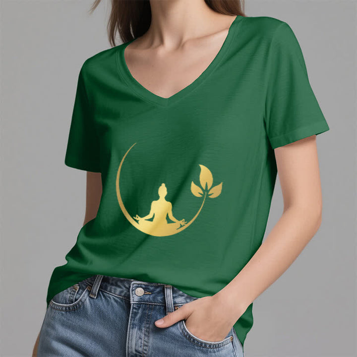 Olivenorma Yoga Lotus Buddha Meditation V-Neck T-Shirt - image 9