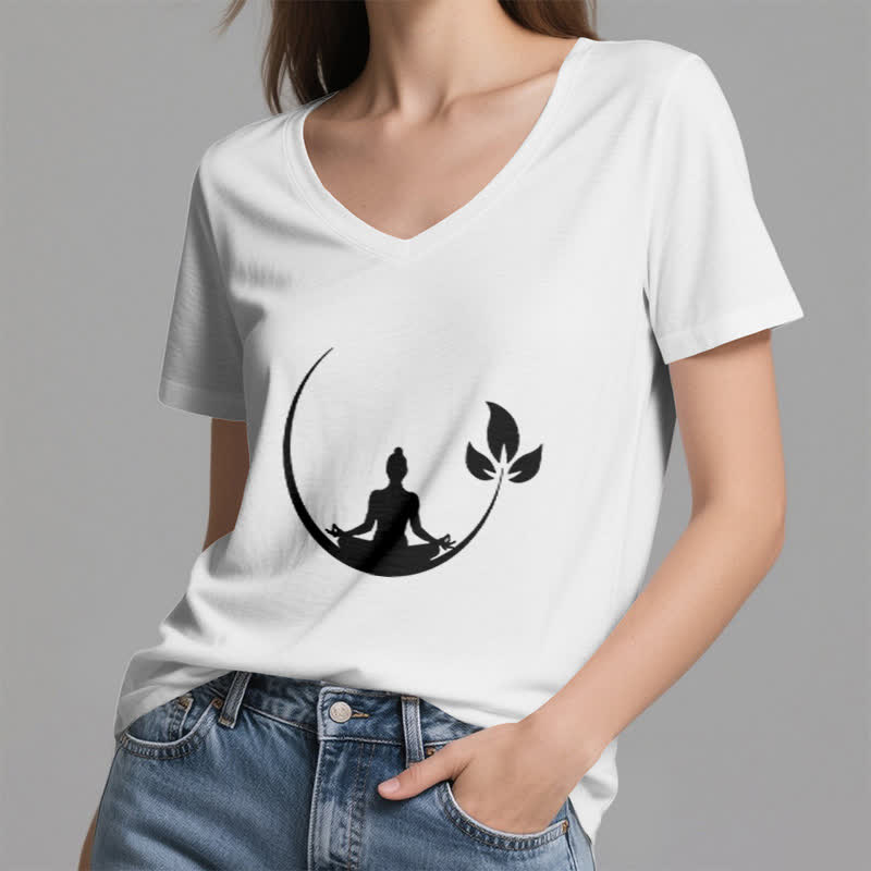 Olivenorma Yoga Lotus Buddha Meditation V-Neck T-Shirt - image 4