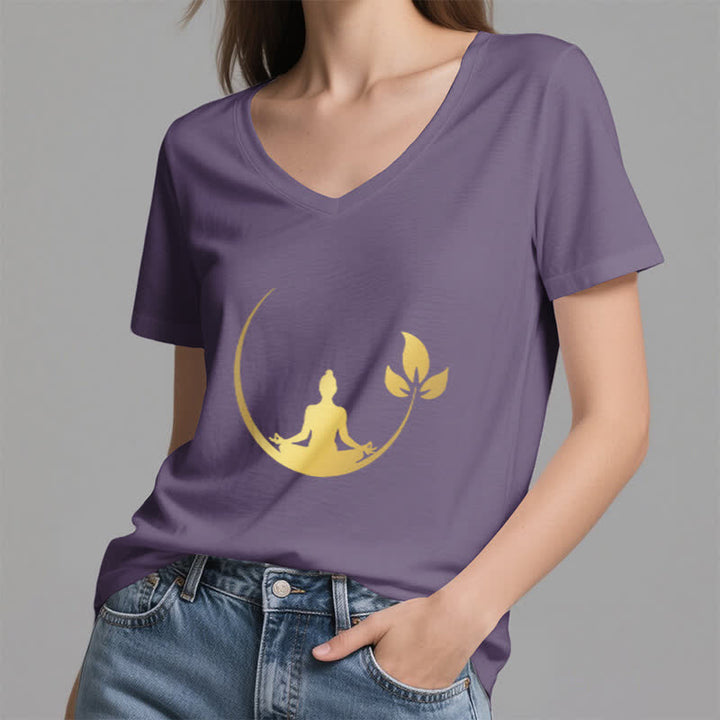 Olivenorma Yoga Lotus Buddha Meditation V-Neck T-Shirt - image 27
