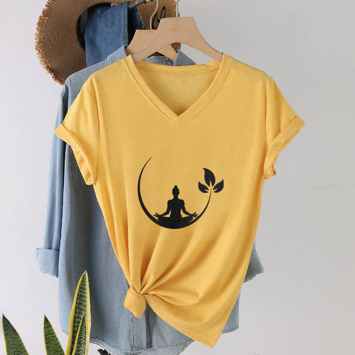 Olivenorma Yoga Lotus Buddha Meditation V-Neck T-Shirt - image 2