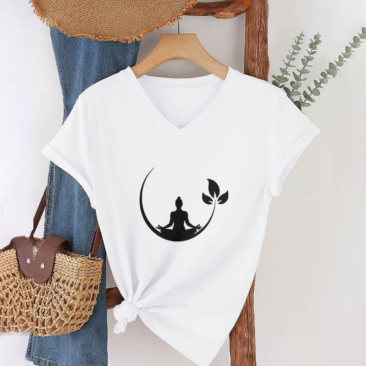 Olivenorma Yoga Lotus Buddha Meditation V-Neck T-Shirt - image 5