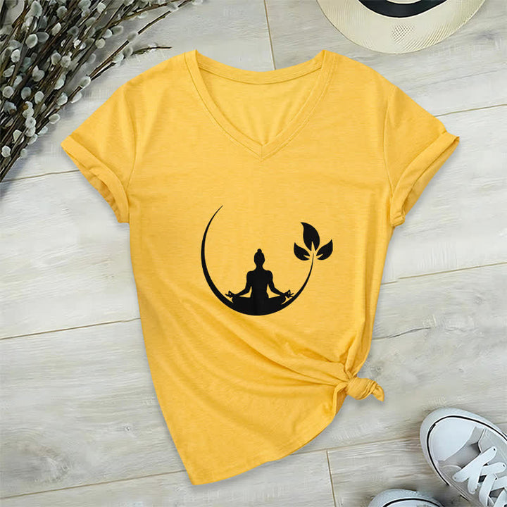 Olivenorma Yoga Lotus Buddha Meditation V-Neck T-Shirt - Yellow - 2XL - image 0