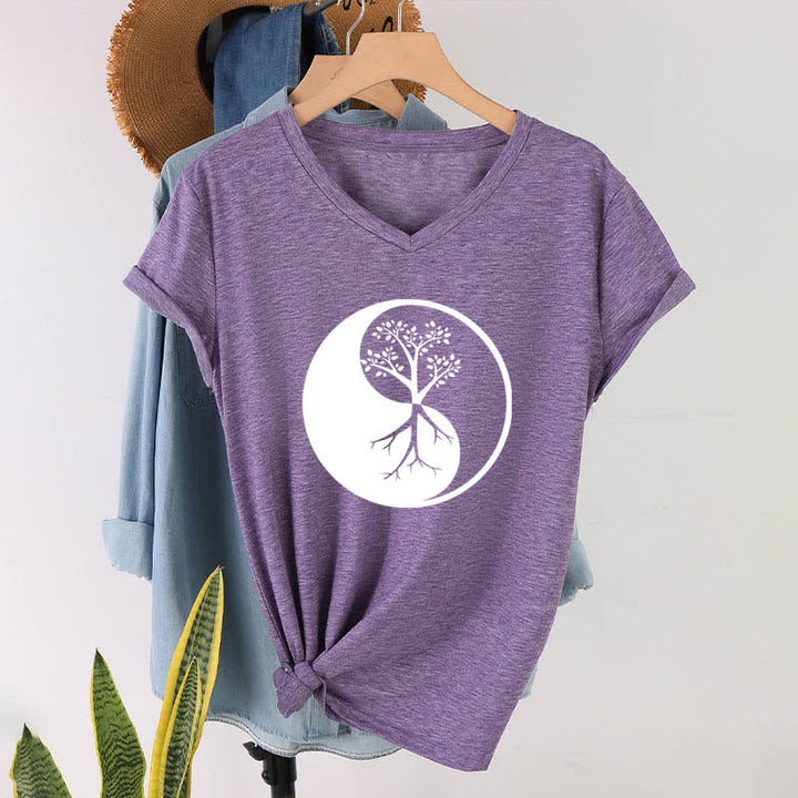 Olivenorma Yin Yang Tree Yoga Meditation V-Neck T-Shirt - image 26