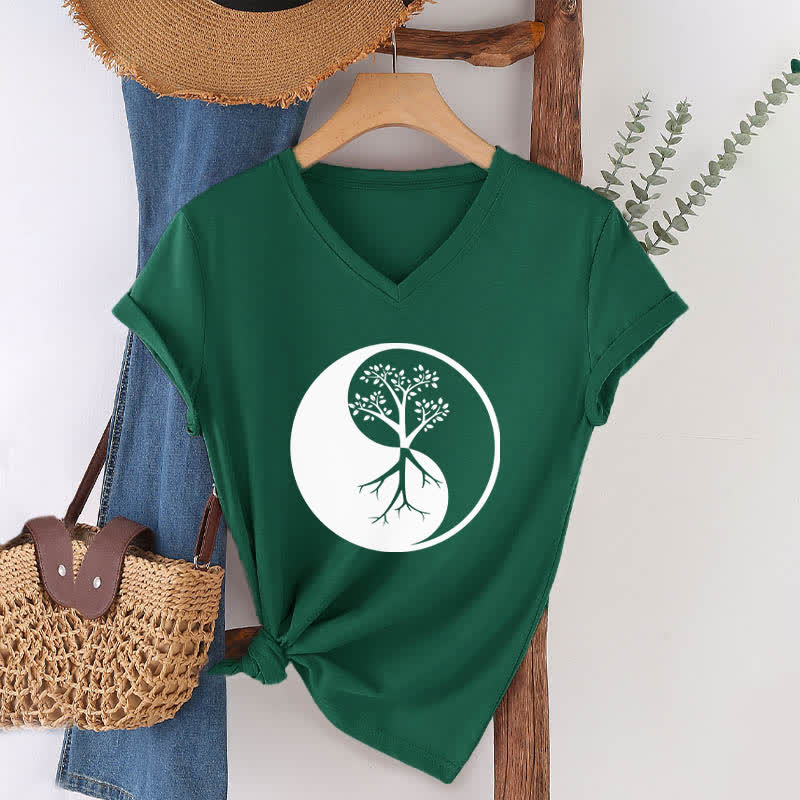 Olivenorma Yin Yang Tree Yoga Meditation V-Neck T-Shirt - image 8