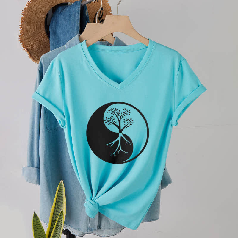 Olivenorma Yin Yang Tree Yoga Meditation V-Neck T-Shirt - image 24