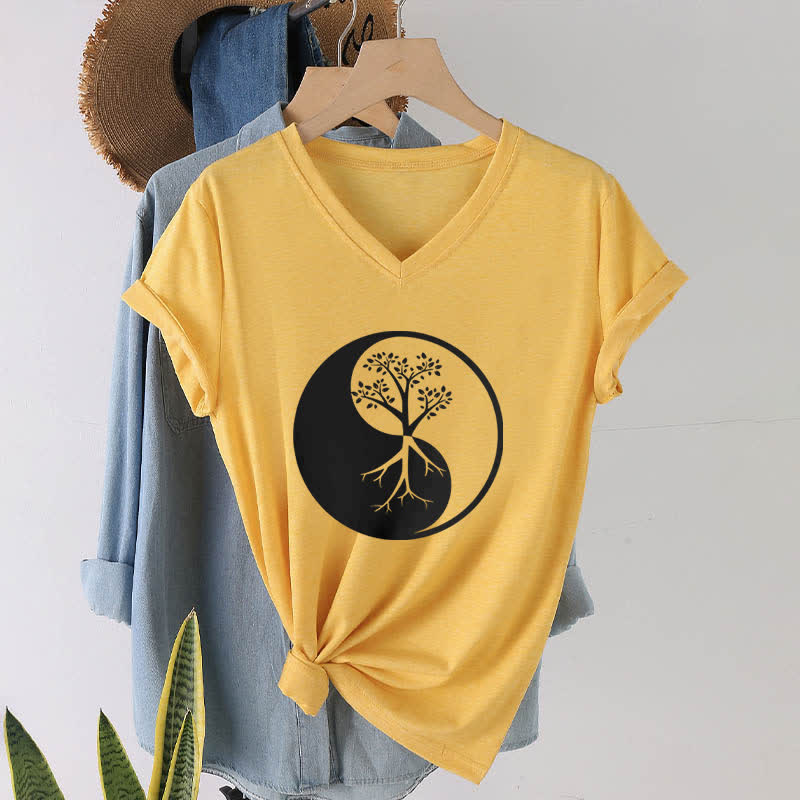 Olivenorma Yin Yang Tree Yoga Meditation V-Neck T-Shirt - image 16