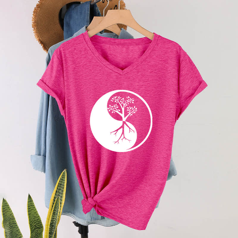 Olivenorma Yin Yang Tree Yoga Meditation V-Neck T-Shirt - image 20
