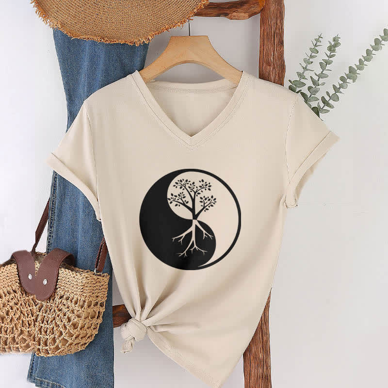 Olivenorma Yin Yang Tree Yoga Meditation V-Neck T-Shirt - image 22