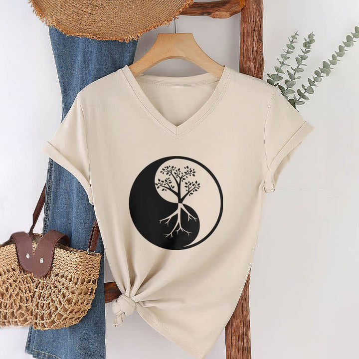Olivenorma Yin Yang Tree Yoga Meditation V-Neck T-Shirt - image 22