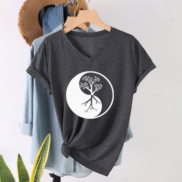 Olivenorma Yin Yang Tree Yoga Meditation V-Neck T-Shirt - image 2