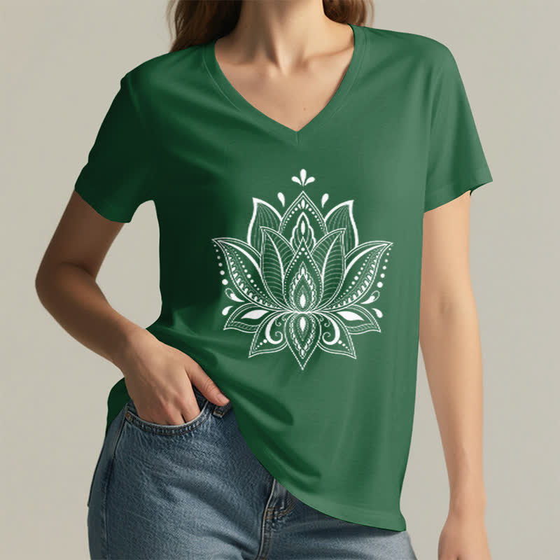 Olivenorma Mandala Lotus Flower V-Neck T-Shirt - image 8