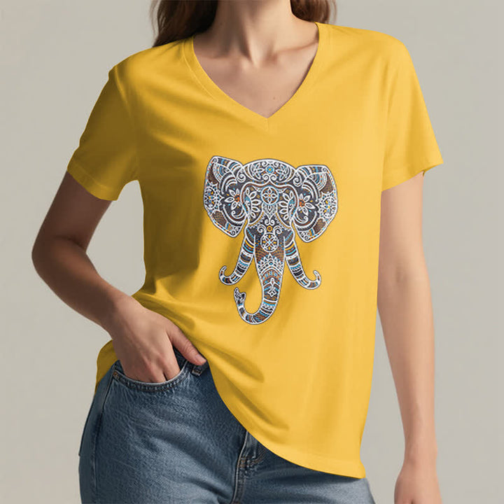 Olivenorma Women's Nature and Animal Elephant V-Neck T-Shirt - image 16