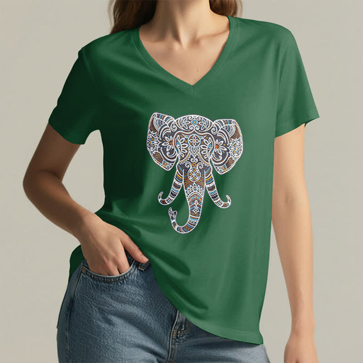Olivenorma Women's Nature and Animal Elephant V-Neck T-Shirt - image 9
