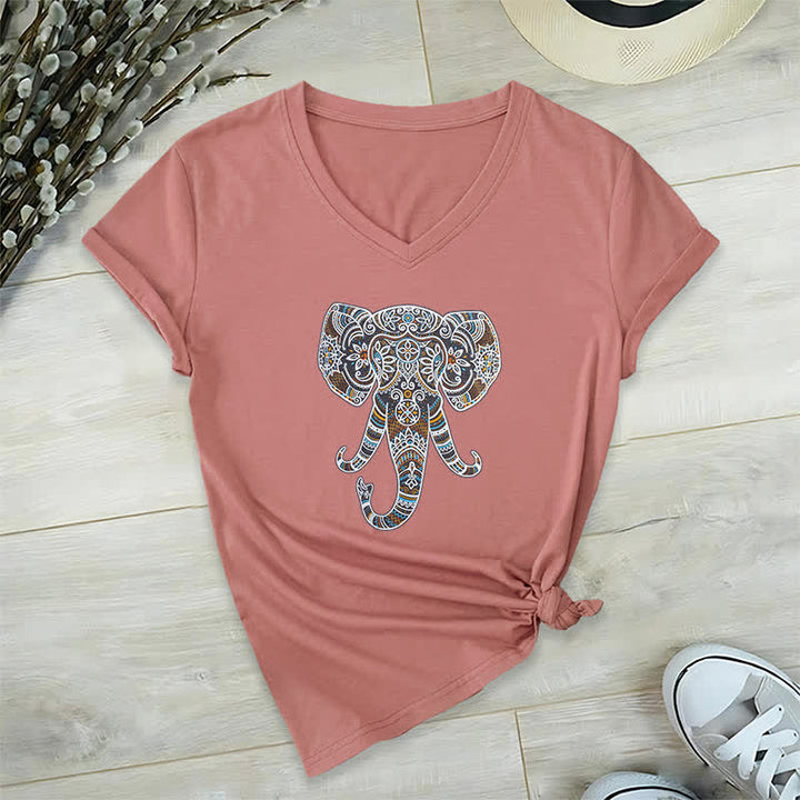 Olivenorma Women's Nature and Animal Elephant V-Neck T-Shirt - Pink - 2XL - image 17