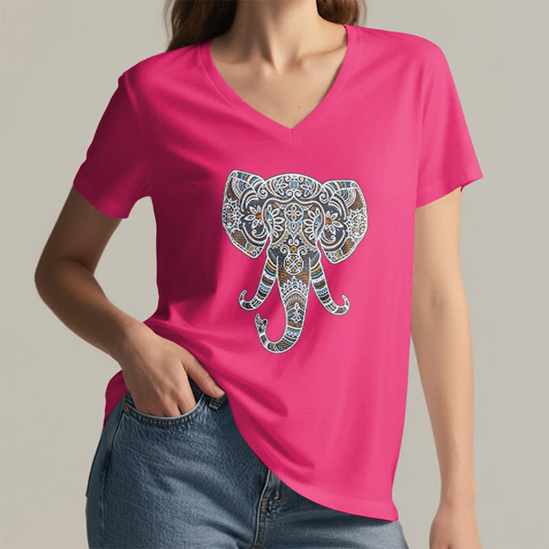 Olivenorma Women's Nature and Animal Elephant V-Neck T-Shirt - image 20