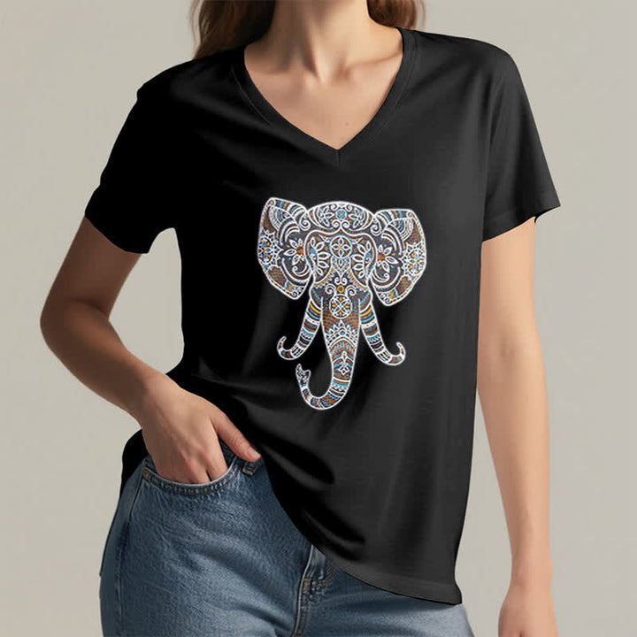 Olivenorma Women's Nature and Animal Elephant V-Neck T-Shirt - image 13