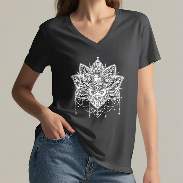Olivenorma Lotus Printed V-Neck T-Shirt - image 11