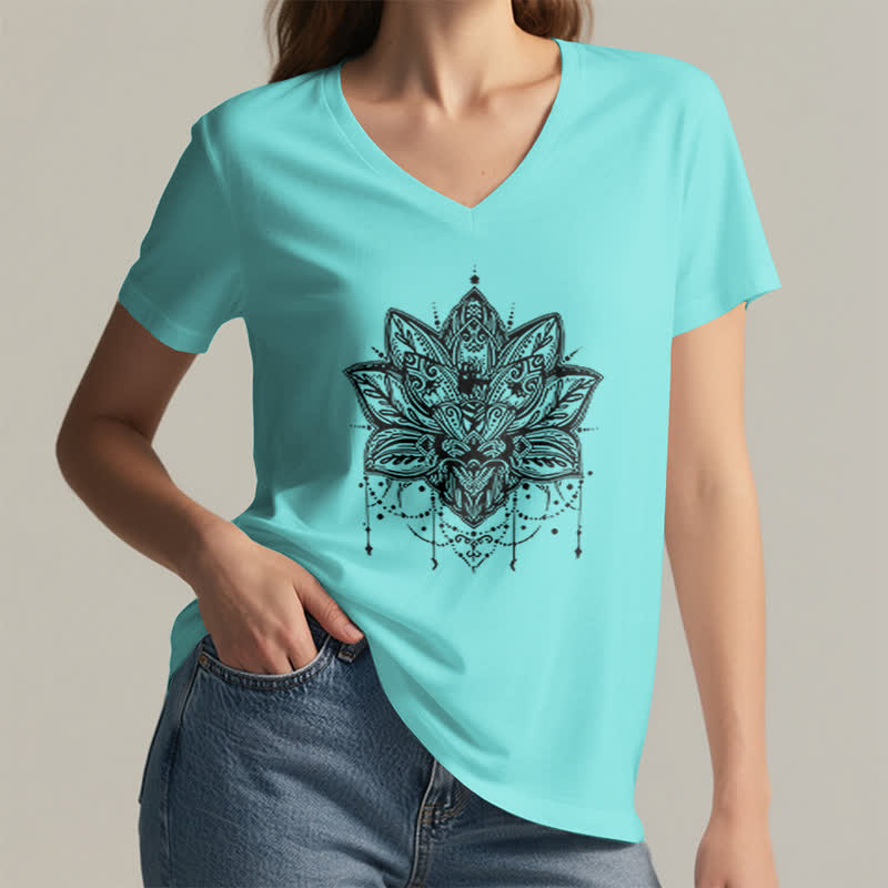 Olivenorma Lotus Printed V-Neck T-Shirt - image 23