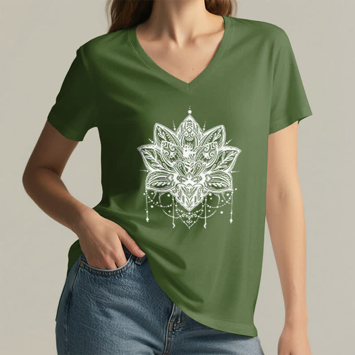 Olivenorma Lotus Printed V-Neck T-Shirt - image 9