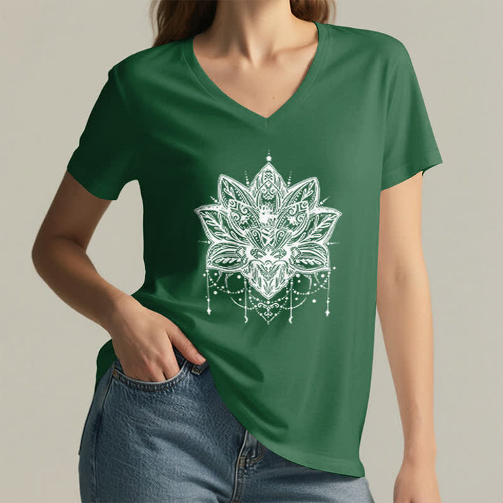 Olivenorma Lotus Printed V-Neck T-Shirt - image 7
