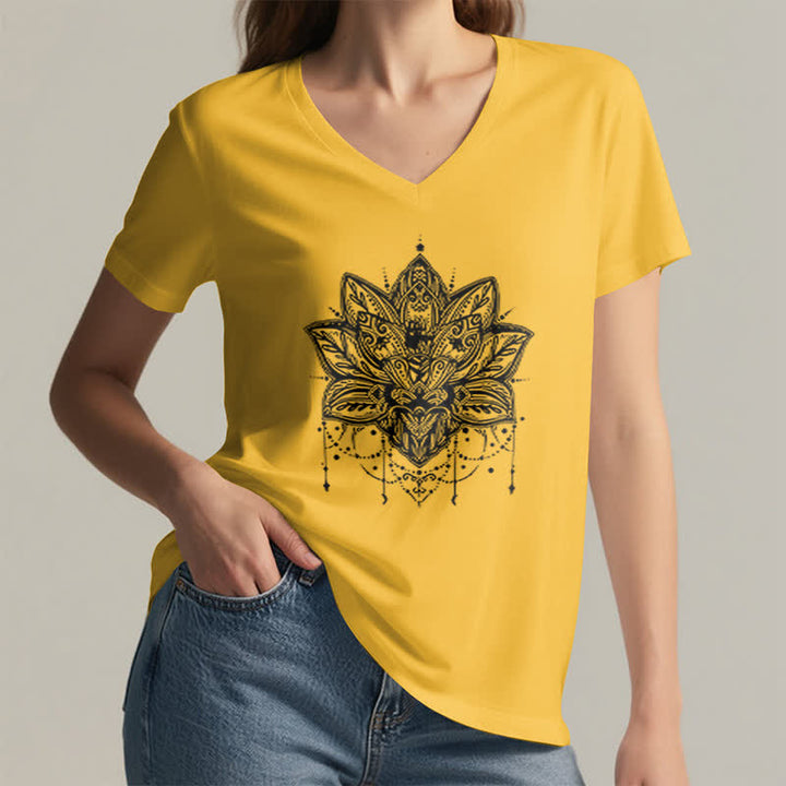 Olivenorma Lotus Printed V-Neck T-Shirt - image 17