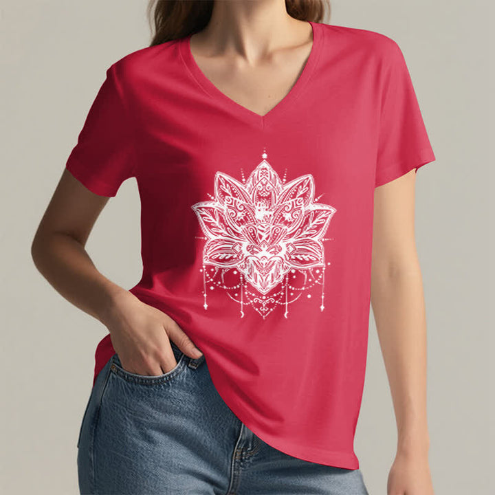Olivenorma Lotus Printed V-Neck T-Shirt - image 15