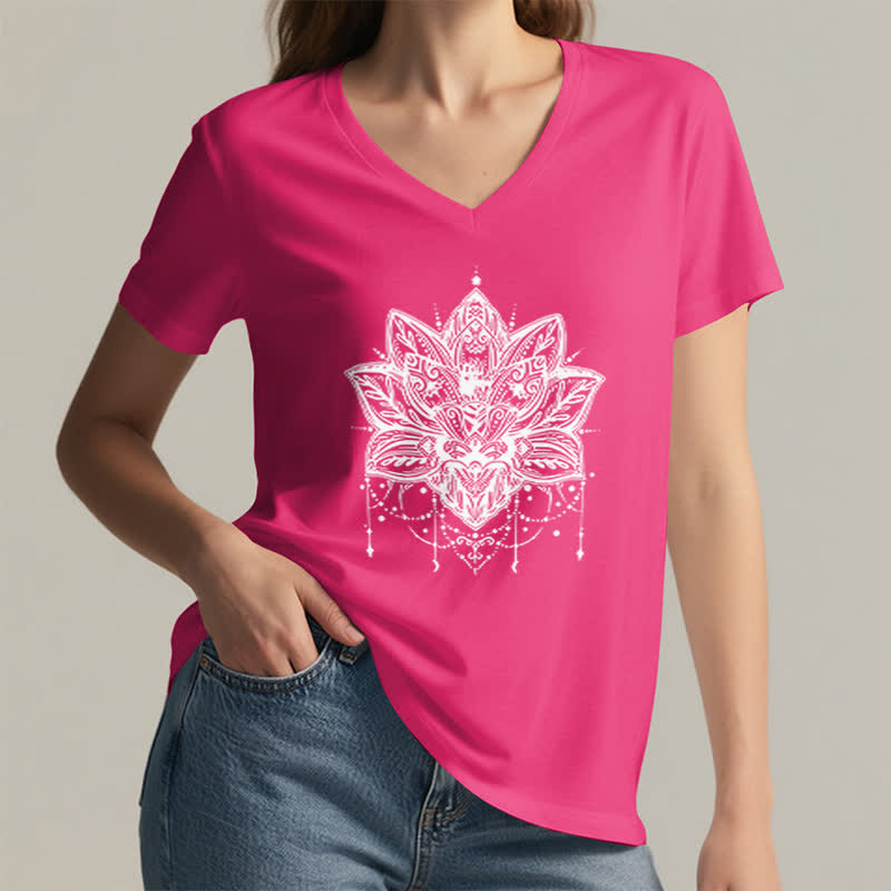 Olivenorma Lotus Printed V-Neck T-Shirt - image 19