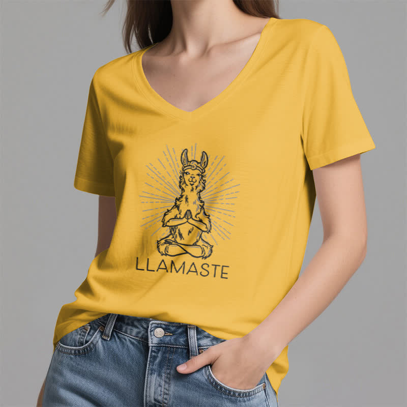 Olivenorma Funny Yoga Llama Namaste Workout V-Neck T-Shirt - image 16