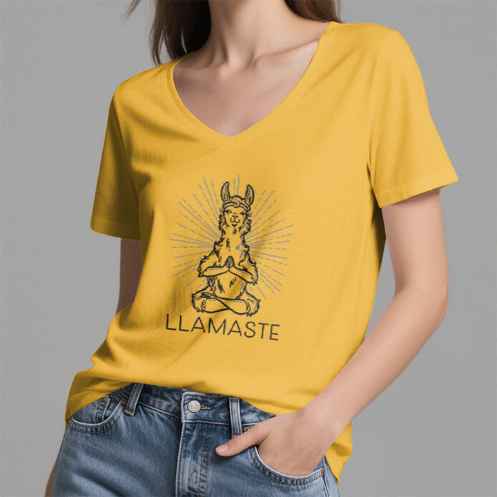 Olivenorma Funny Yoga Llama Namaste Workout V-Neck T-Shirt - image 16