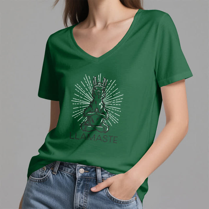 Olivenorma Funny Yoga Llama Namaste Workout V-Neck T-Shirt - image 6