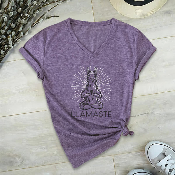 Olivenorma Funny Yoga Llama Namaste Workout V-Neck T-Shirt - Purple - 2XL - image 25